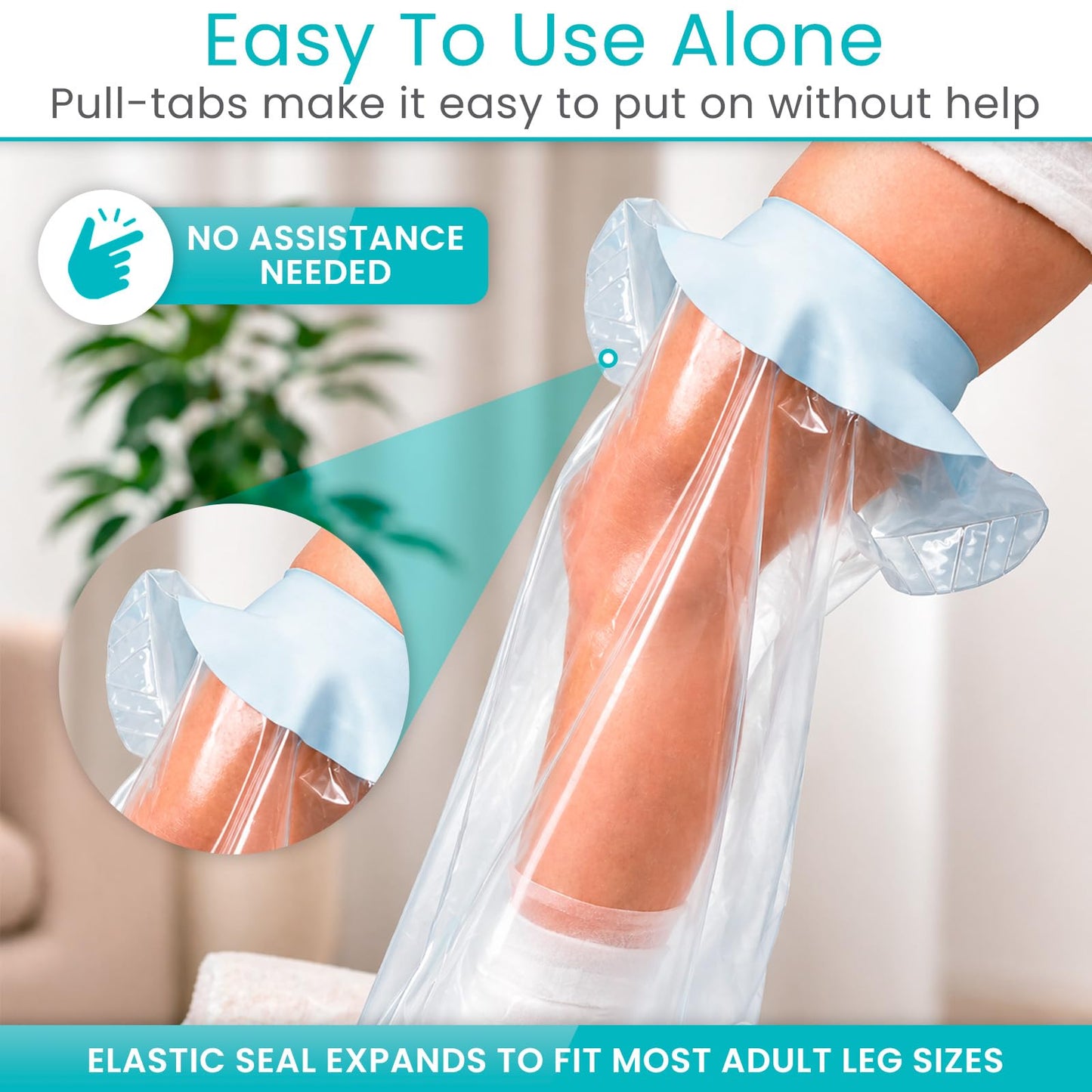 Vive Cast Cover for Shower Leg - Waterproof, Patented Seal - Adult Cover Bag for Showering After Surgery - Also for Broken Foot, Ankle, Knee, Toe, Bandages, Wounds, Baths - Watertight & Submersible