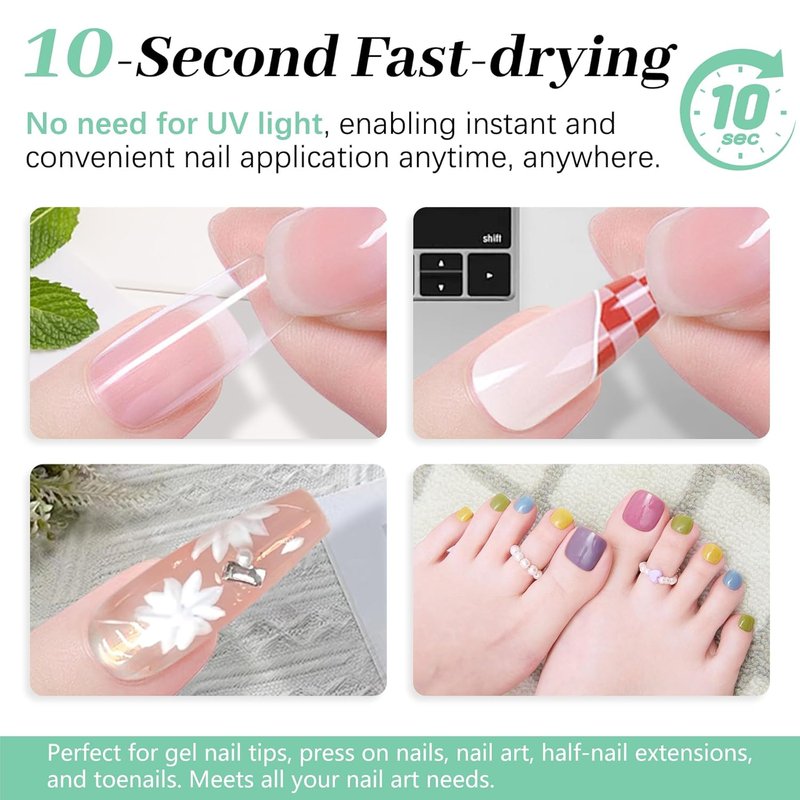 Leykosh Nail Glue - Quick Dry 10g & 2x5ml Remover Pens | 28+ Days Strong Hold, Damage-Free Finish