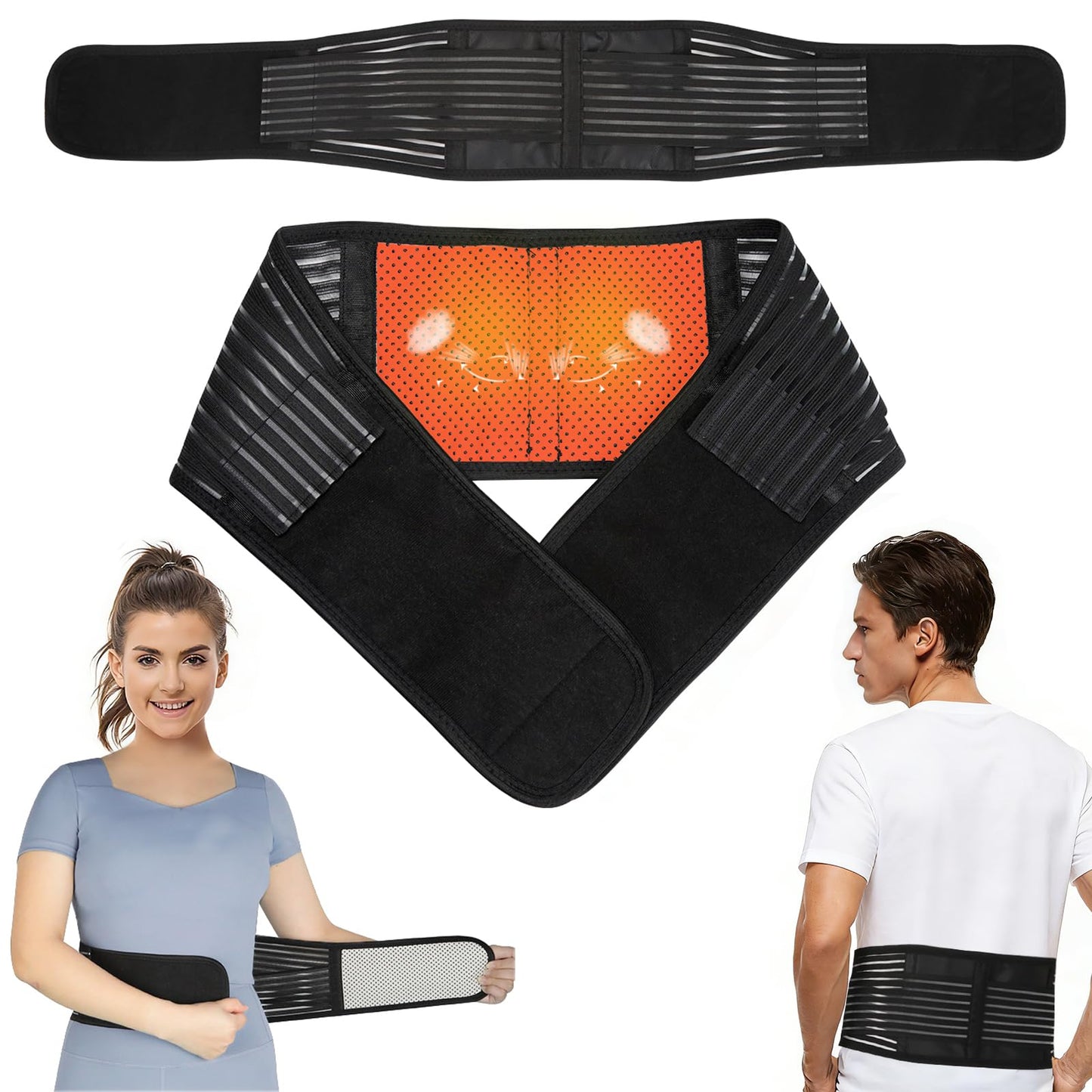 KkaFFe Back Support with Magnet, Tourmaline Magnetic Back Braces for Lower Back Pain Relief, Self Heating & Soothing Waist Band, Lumbar Support Belt for Herniated Disc/Sciatica(Medium)