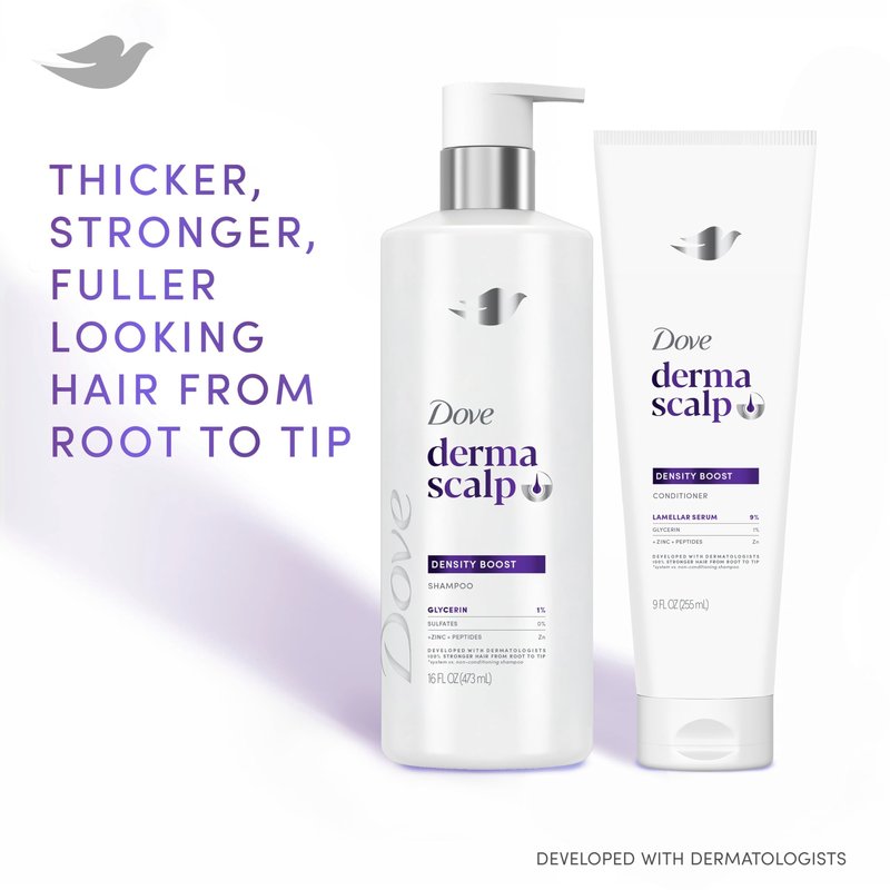Dove Derma Scalp Density Boost Conditioner 1 ct With Lamellar Serum, Glycerin And Zinc + Peptides For Hair Loss And Breakage 9 oz