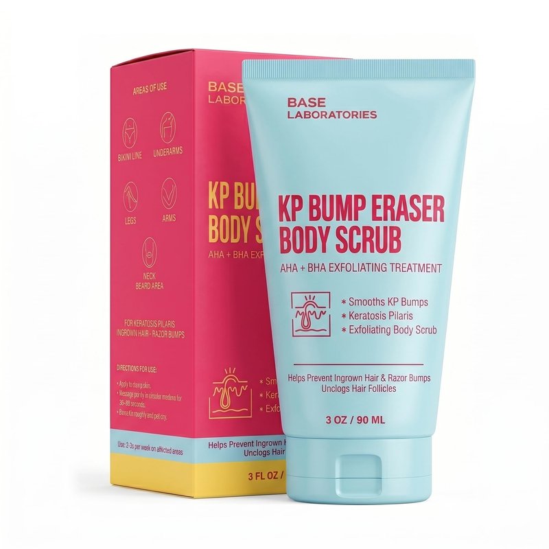 Base Laboratories Ingrown Hair - KP Bump Exfoliating Body Scrub - with AHA+BHA - Keratosis Pilaris Treatment - Daily Skin Exfoliant - Helps Reduce Strawberry Skin & Razor Bumps - Men & Women 3oz