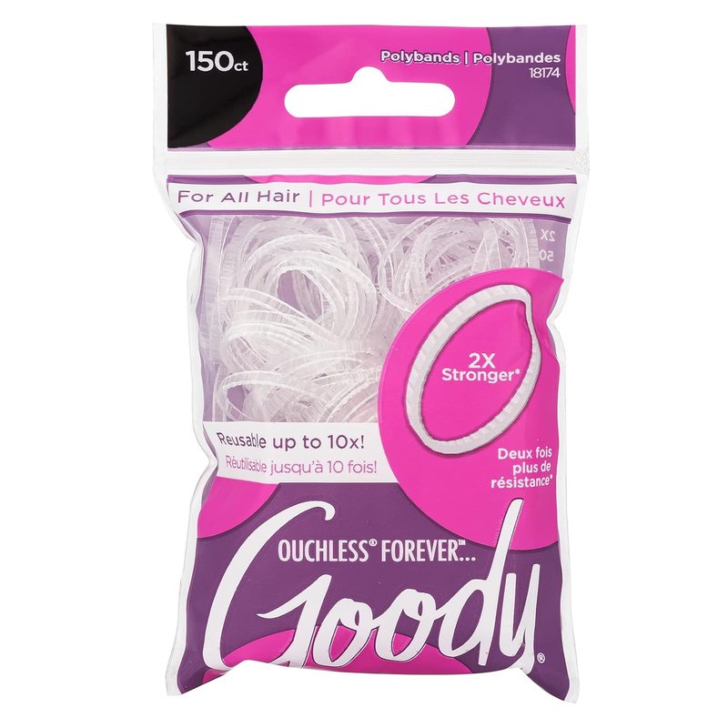 Goody Ouchless Forever Hair Ties - 150 Ct Clear Elastic Bands | Ultra-Strong Hold for All Hair Types
