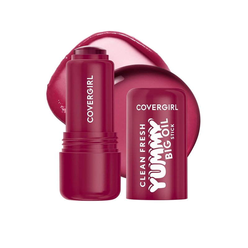 COVERGIRL Clean Fresh Yummy Big Oil Stick | Flavored Lip Oil, Dewy Finish - 130 Berry Big Deal (Sheer Rich Berry)