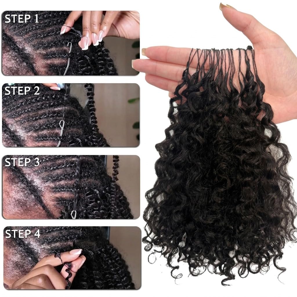 VIPbeauty Burmese Curly Crochet Hair Extensions - 12 Inch, 60g Knotless, Lightweight Remy Hair in Natural Black