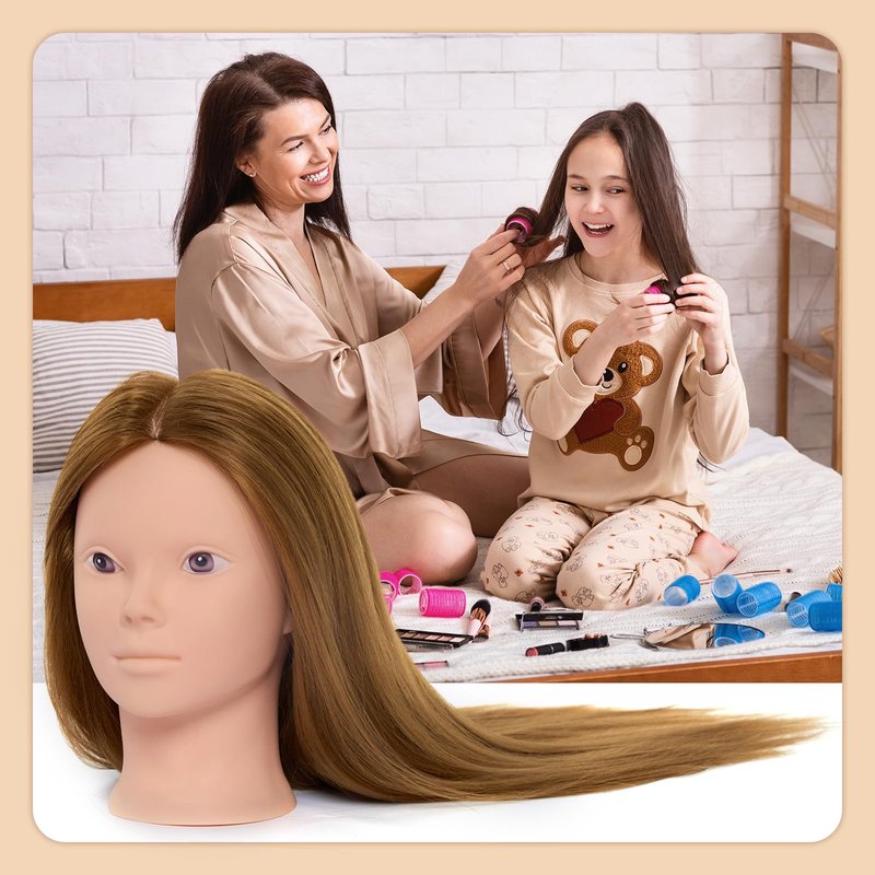 Mannequin Head with 80% Real Human hair- 28" Hair Mannequin Heads for Make up, Braiding Hairdressing Doll Head for Styling with Table Clamp + DIY Hair Styling Set