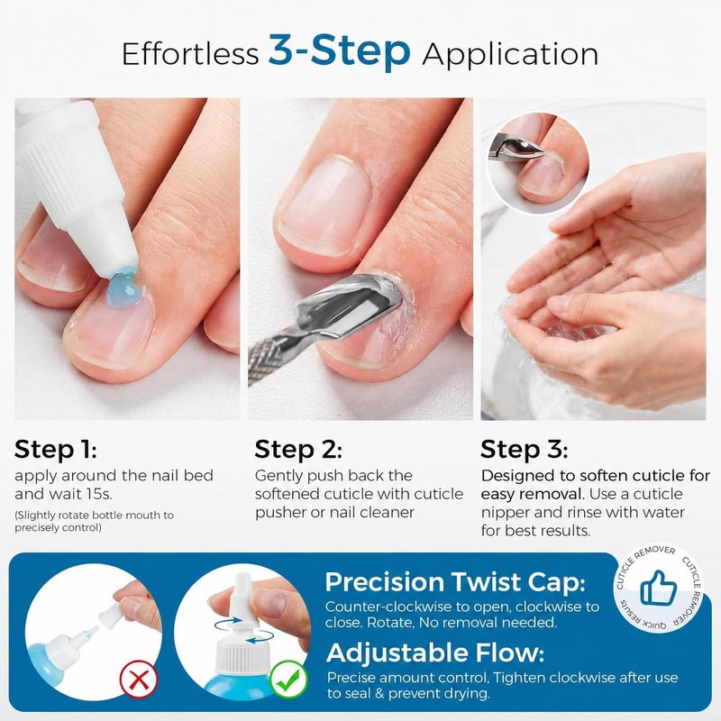 Instant Cuticle Remover Gel - Fast-Acting Softener with Salicylic Acid | Gentle for Sensitive Skin, Professional Nail Care