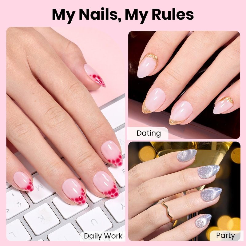 Beetles Gel Nail Kit Flat-X, Almond Short, 320pcs 16 Sizes Nail tips, with 15g Nail Glue Gel Hands-Free, 7.5ml Base Gel & Top Coat, Mini Lamp, for Acrylic Press On Nail, Extension DIY Set at Home