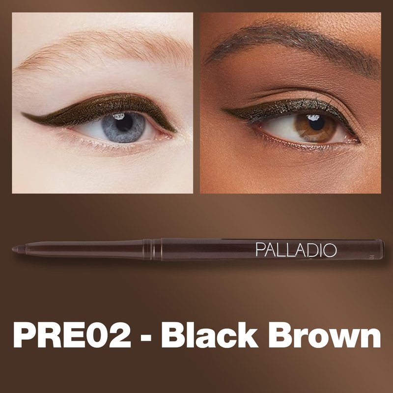 Palladio Retractable Waterproof Eyeliner - Richly Pigmented, Smudge-Proof, Long-Lasting | Black Brown