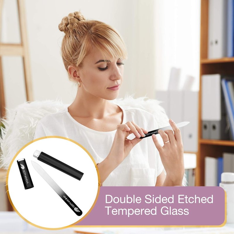 Sephanna Glass Nail File - Ultra Quality Portable Crystal File with Case for Smooth Mani & Pedicure