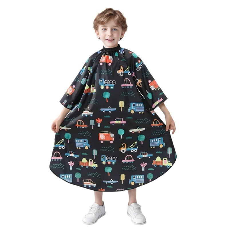 PERFEHAIR Kids Haircut Cape - Cute Cars Print, Adjustable Neck Collar, Comfortable for Home or Salon Use