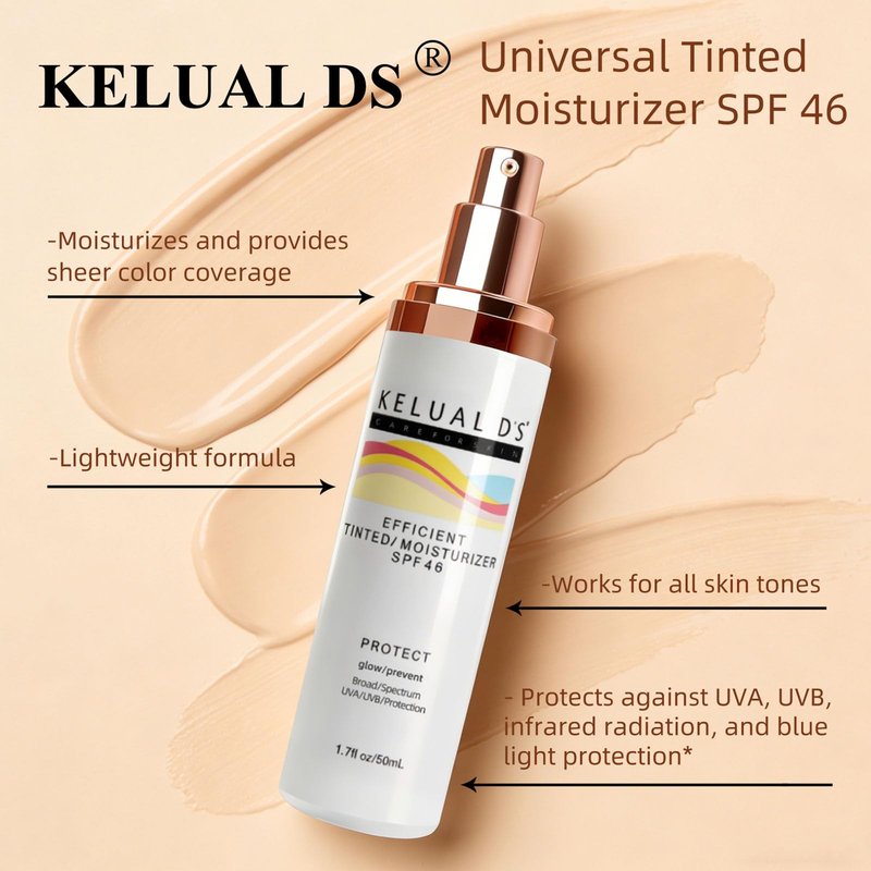 KELUAL DS Anti-Aging Tinted Face Moisturizer & Sheer Face Sunscreen SPF 46, Hydrating Skin Care & Sunscreen Moisturizer,1.7OZ/50ML