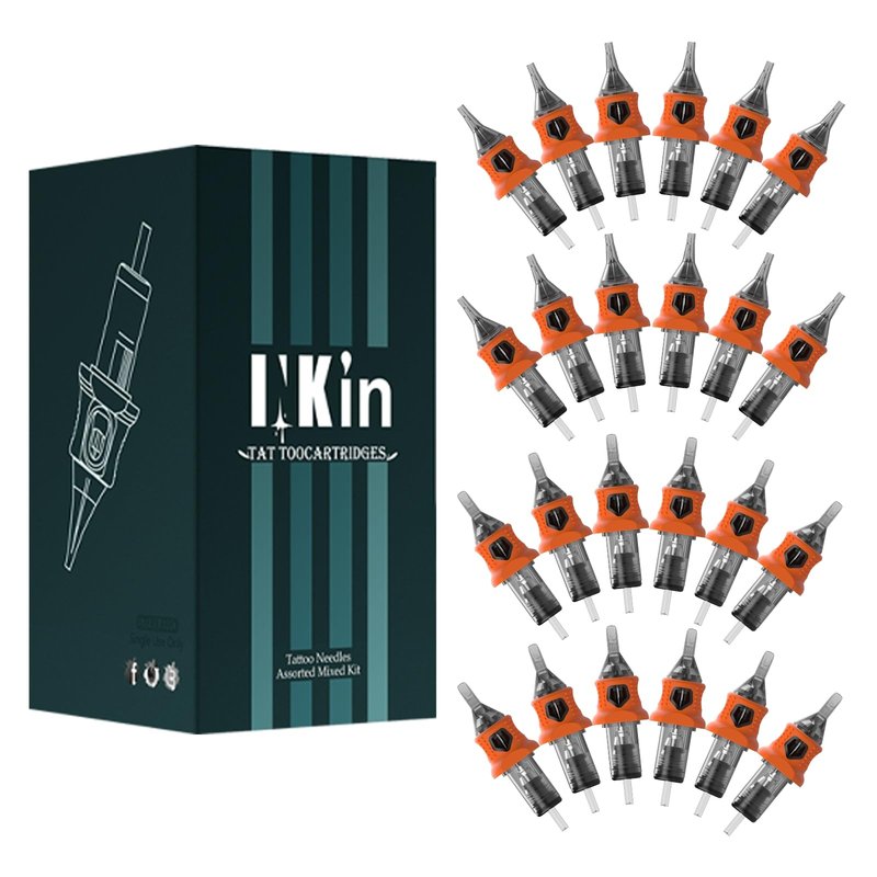 INKin Tattoo Cartridge Needles 40Pcs Assorted Mixed Size #12 Standard Round Liner Shader Curved/Round Mag 3RL 5RL 7RL 9RL 5RS 7RS 9RS 13RM 15RM 23RM Disposable Membrane Tattoo Needles