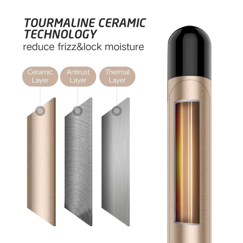 Hoson Curling Iron - Professional Ceramic Tourmaline Curl Wand for All Hair Types | Includes Glove, Gold