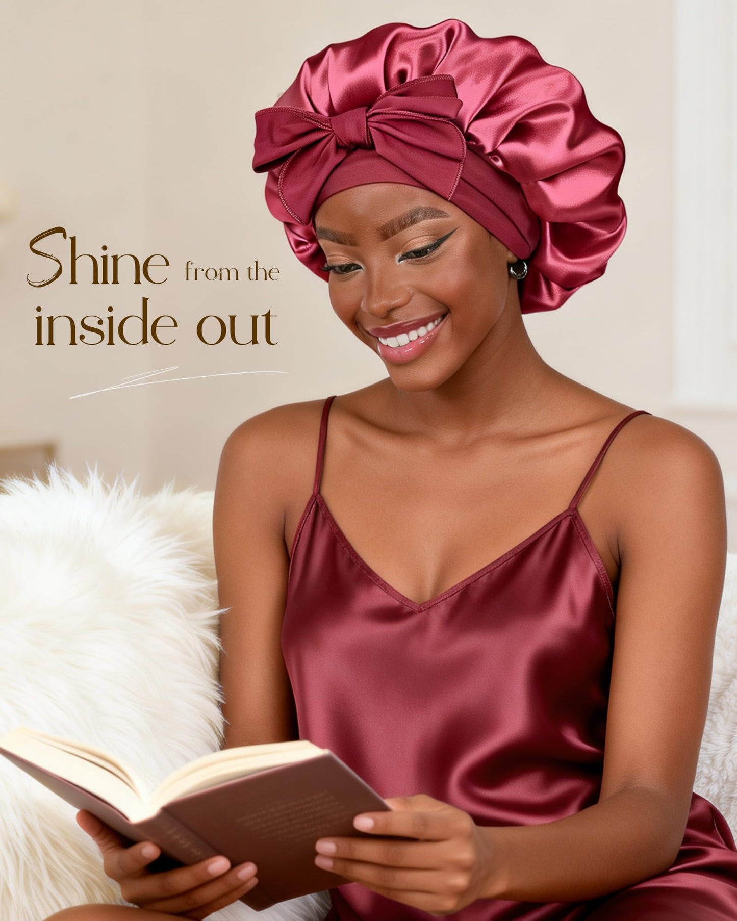 YANIBEST Adjustable Satin Bonnet for Sleeping Women Double Layer Hair Wrap Reduce Friction Prevent Frizz Natural Curly Hair, Purple Pink