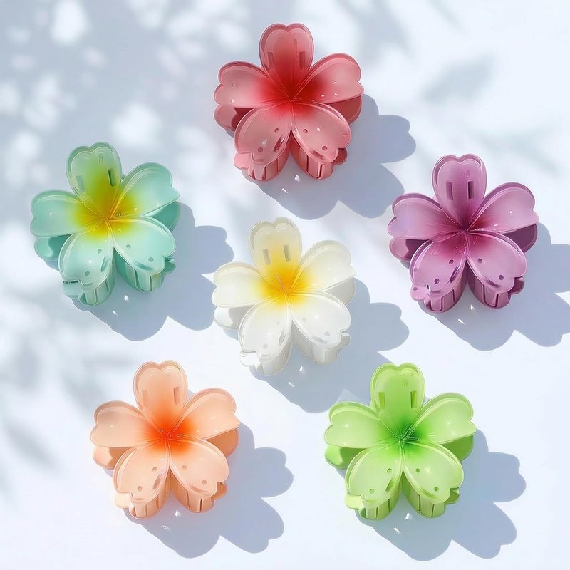 Flower Hair Claw Clips - 6 Pcs Hawaiian Style for Thick & Curly Hair | Strong Hold, Non-Slip Beach Accessories