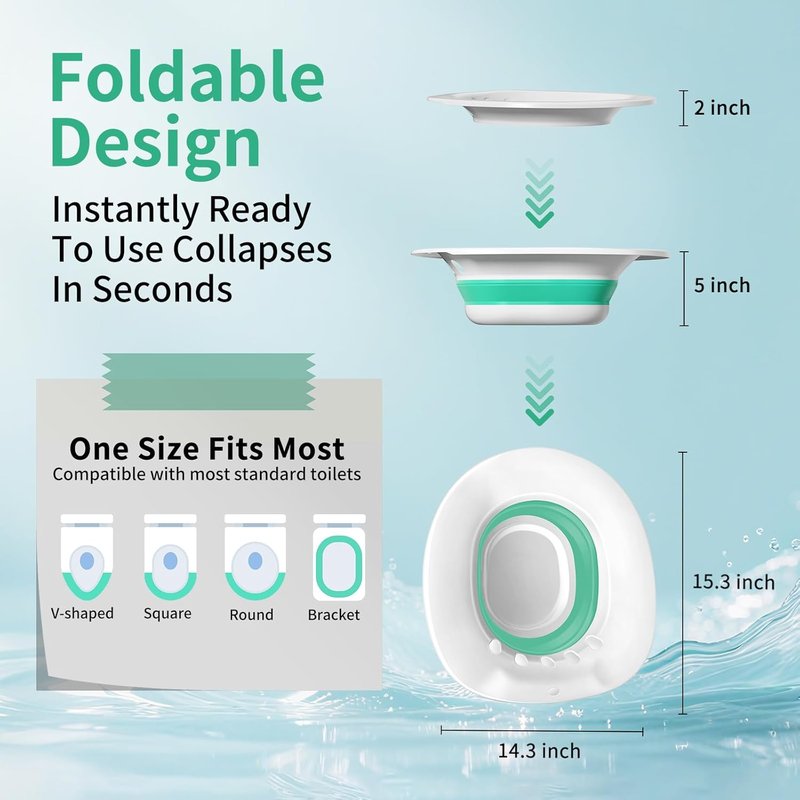 RUGUO Sitz Bath for Toilet Seat - Yoni Steam Seat - Sitz Bath for Hemorrhoids and Postpartum Care - Portable Bidet BPA Free - Foldable Basin for Epsom Salt Soak - Green