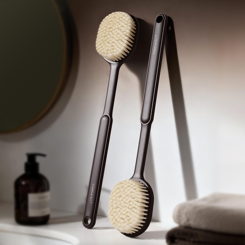 Back Scrubber for Shower for Men Women, Body Brush with Long Handle, Exfoliating Bath Washer with Soft Bristles for Wet or Dry Brushing, Back Scrub Deep Cleaning, Coffee Ground Infused