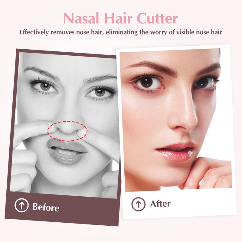 FLATRI 5PCS 2-in-1 Nasal Hair Cutter, 360° Rotating Nose Hair Trimmer Double Sided, Portable Nose Trimmer Manual for Women and Men(Pink)