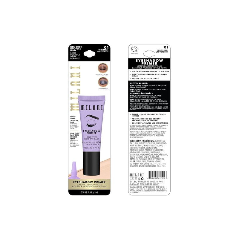 Milani Eyeshadow Primer - Clear Lightweight Base for Crease-Proof Longwear - Vibrant Color Prep - 1 Pack
