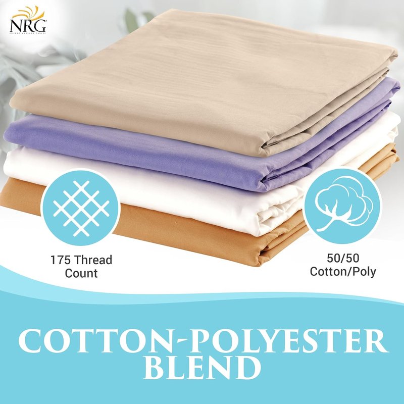 Cotton Poly Massage Table Sheet Set by NRG - 3 Piece Set - Face Cradle Cover, Flat Sheet and Fitted Sheet - 175 Thread Count - Soft, Durable 50/50 Cotton Poly Blend - Color: White