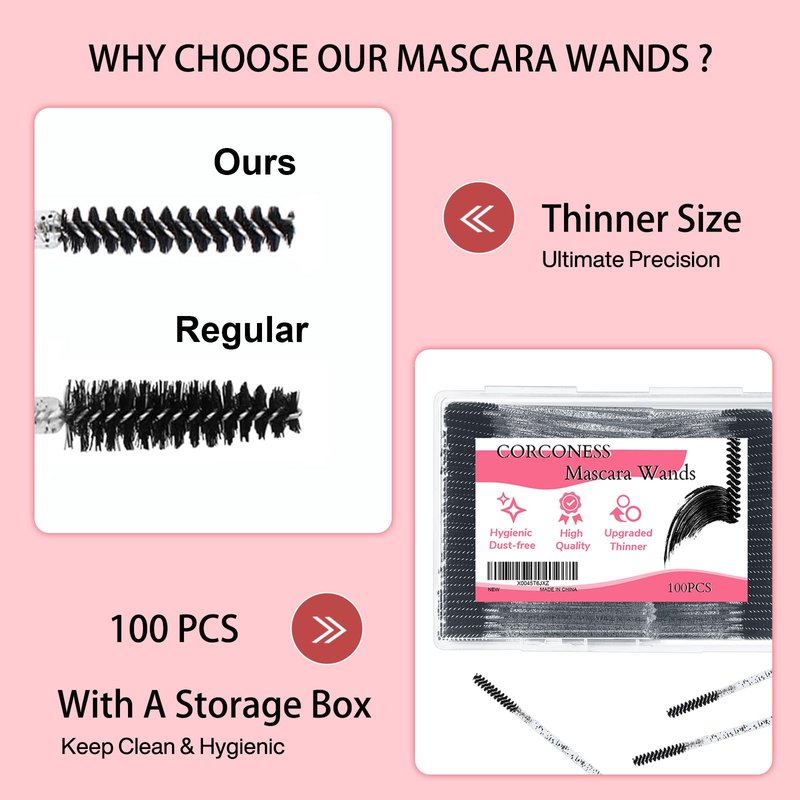 Corconess 100Pcs Mini Spoolies For Eyelash Extensions,Disposable Lash Spoolies Micro Eyebrow Brush Eyelash Spoolies Mascara Wands Lash Tech Supplies