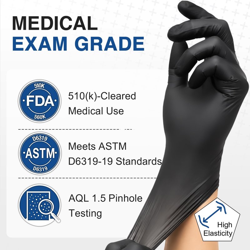 Schneider Nitrile Exam Gloves, 4 Mil Black Gloves Disposable Latex Free Powder Free, Food Safe for Cooking, Food Prep, Clean (100, Large)