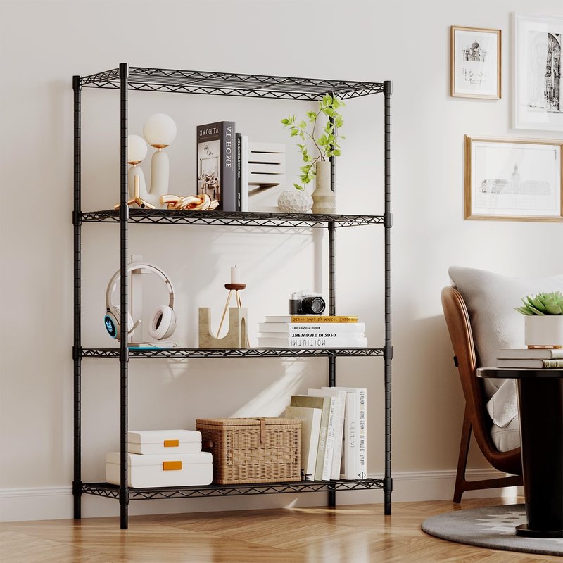 4-Tier Wire Storage Shelves - Heavy-Duty Metal Rack | Adjustable | 36x14x54 | Black | Holds Up to 1000 lbs | No-Tool Assembly