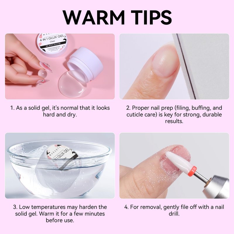 Makartt 3D Gel Nail Art: 4 in 1 Clear Solid Gel Builder for Extension UV Nail Glue for Acrylic Nails Rhinestones 3d Sculpting Gels Hard Gels for Nails UV/LED Nails Lamp Required 15ML 2 Bottles