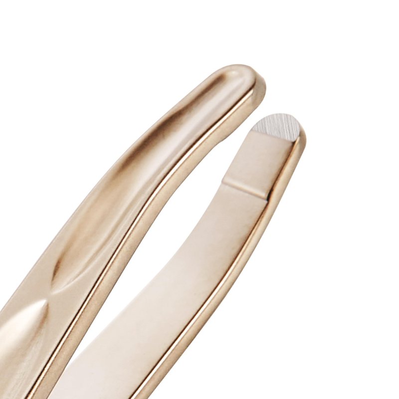 NILIYA Tweezers for Man, Professional Round Tips Plucker for Chin, with Leather Travel Case (Light Gold)