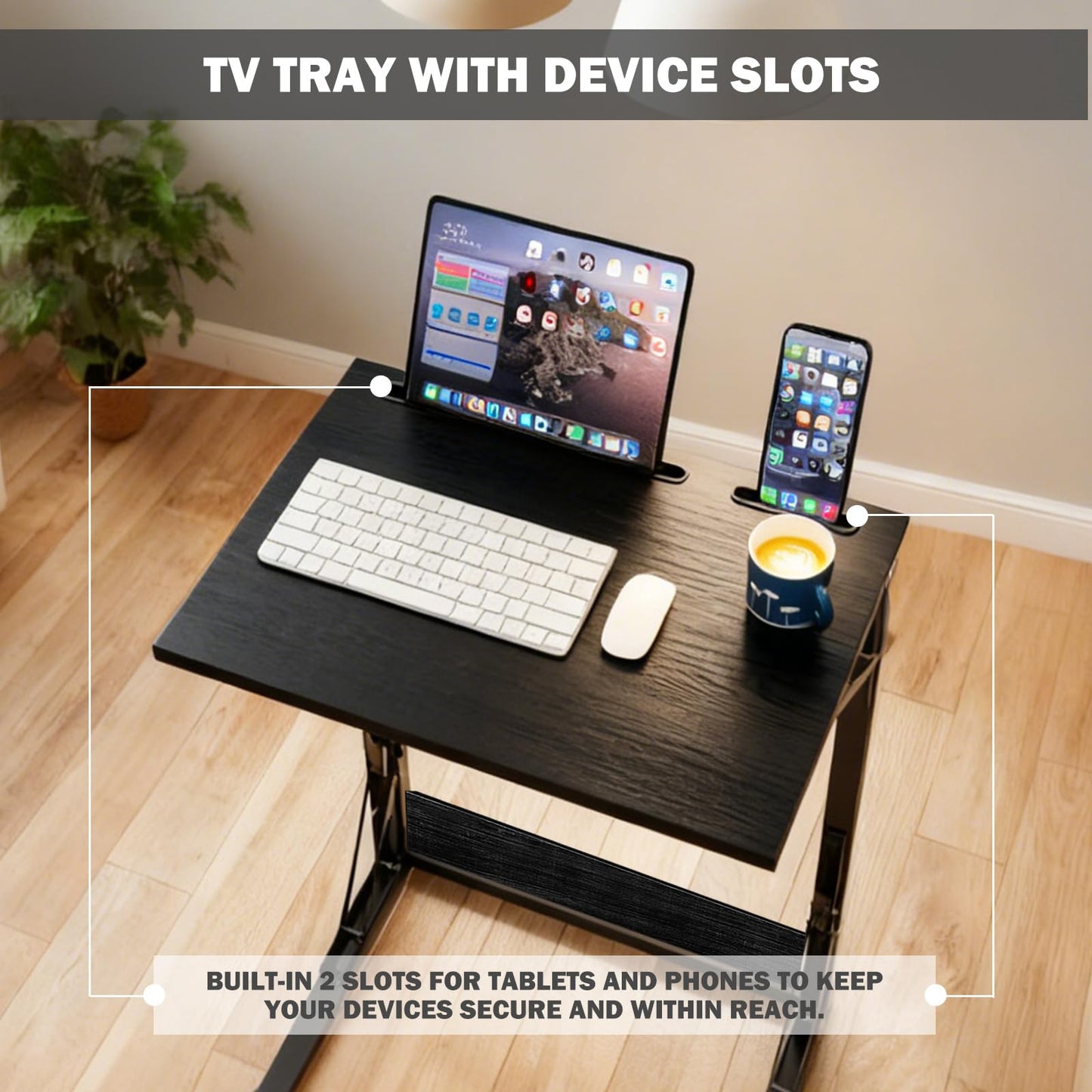 Folding TV Tray Table,TV Dinner Tray Table,Adjustable Height TV Trays for Eating on Couch,C Shaped End Table with Tablet and Phone Slots,Foldable Side Table&Laptop Desk for Sofa&Bedside&Recliner