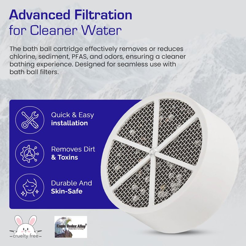 Crystal Quest Bath Ball Replacement Cartridge – Removes Chlorine, PFAS & Odors – Easy-to-Install Water Filter – Eco-Friendly, Durable & Skin-Safe – Built in the USA