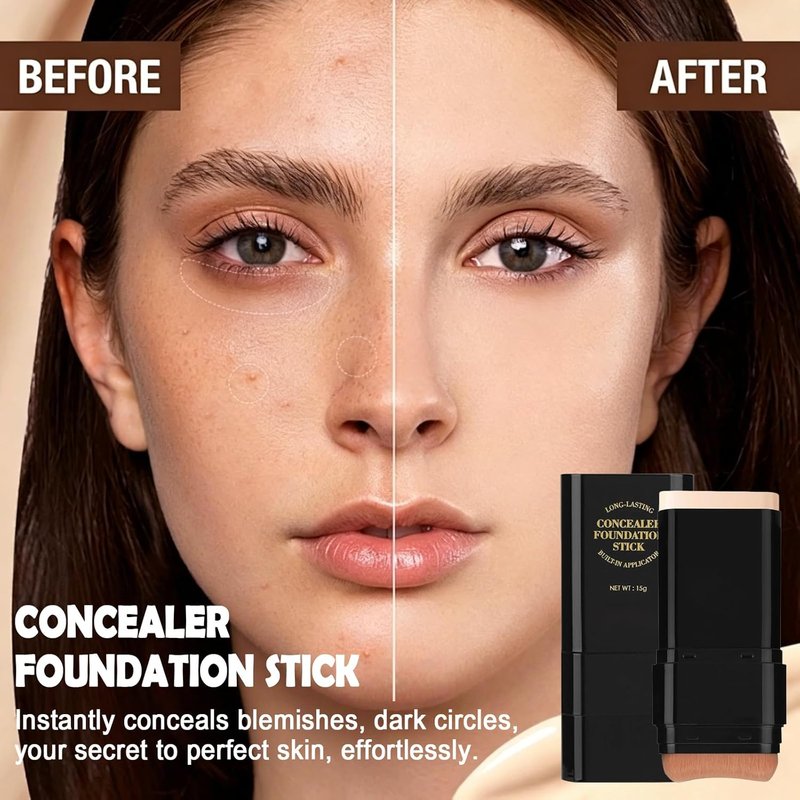 Skiennix Foundation Stick - 2-in-1 Dual-Ended Long-Lasting Concealer & Contour | Waterproof, Full Coverage Matte Finish (02# Natural)