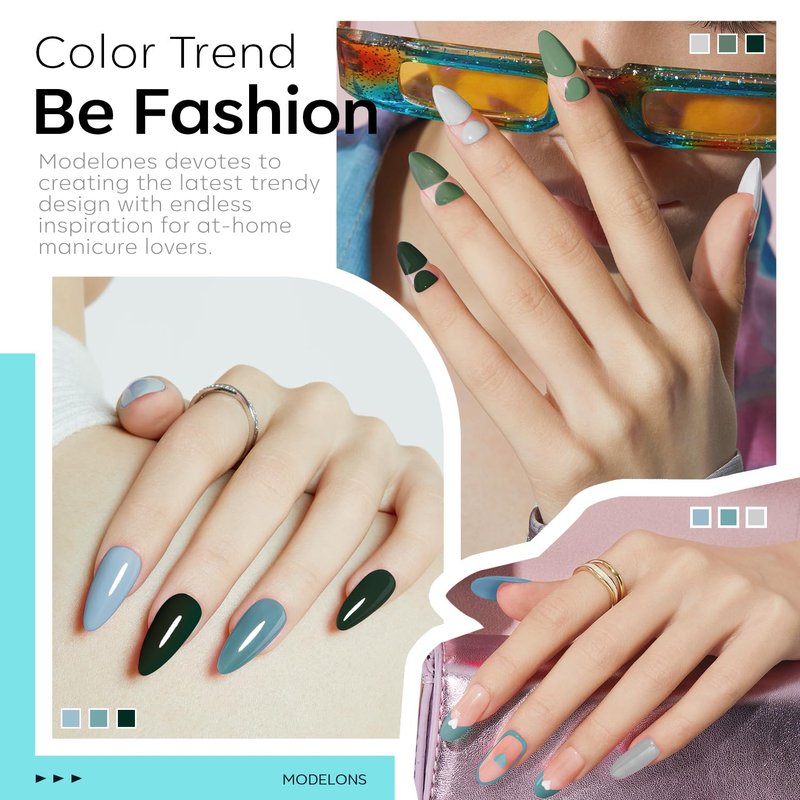modelones Gel Nail Polish Set - 6 Colors 2026 Spring Summer Misty Gray Dark Green Glitter Gel Polish Kit Sage Green Baby Blue Nail Polish Soak Off LED Nail Lamp Nail Kit Nails Salon DIY Gift