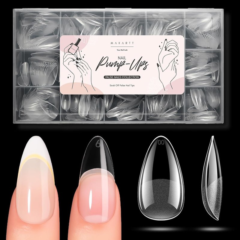 Makartt Almond Nail Tips - 510pcs Full Cover Medium Almond Fake Nails | 15 Sizes Soft Gel Half Matte for DIY Extensions