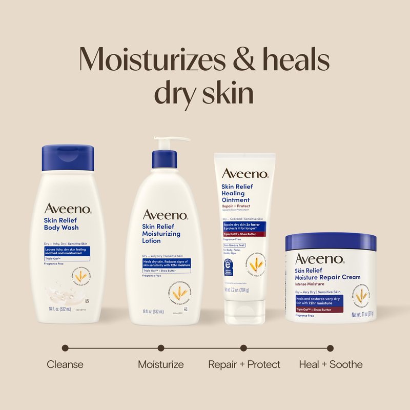Aveeno Skin Relief Healing Ointment, for Extra Dry, Cracked & Sensitive Skin, 72-Hour Protectant with Triple Oat, Shea Butter & Glycerin, Fragrance-Free for Body, Face, Hands, Lips 7.2 oz
