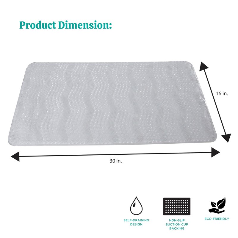Bath Bliss PVC Bath Mat | Dimensions: 27.9"x 15.7" | Textured Grass Design | Non-Slip | Self Draining | Bathtub Accessories | Clear