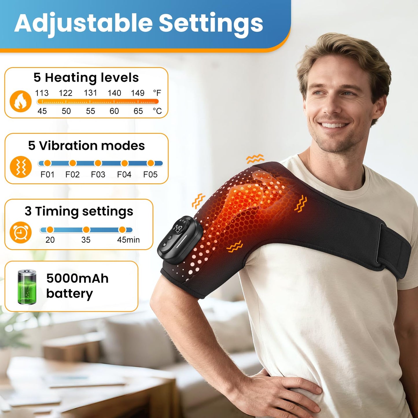 YUANBO Cordless Shoulder Heating Pad, Portable Shoulder Massager Heated Shoulder Wrap & Brace with Massage for Men Women, Remote Control (Black)