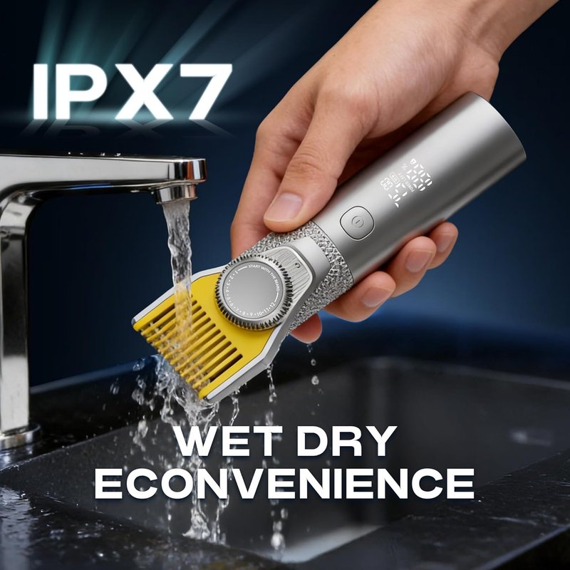 Beard Trimmer for Men - Waterproof IPX7, 2-Speed Settings, Adjustable Comb | 6-in-1 Grooming Kit - Deep Silver