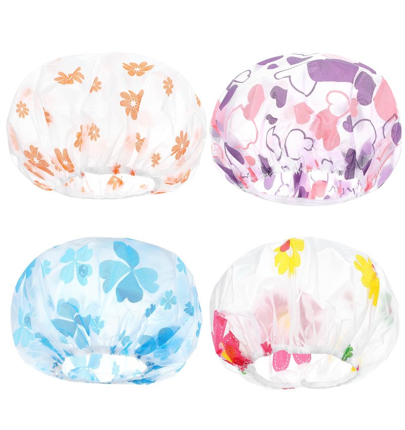 4 Pack Kids Shower Caps for Girls, 11" Reusable Elastic Shower Caps for Kids, Girls, Baby, Women, Bathroom, Makeup, Travel (Random Colors)
