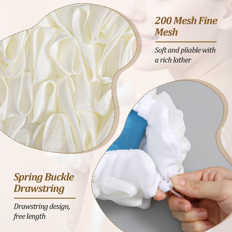 Ouligay 2 PCS Soap Bar Loofah 2 in 1loofah Washcloth Combo Soap Loofah Pouch with Drawstring Exfoliating Bath Sponges Soap Saver for Cleansing and Smoothing Skin