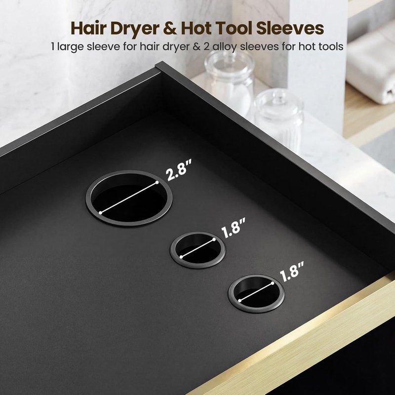Professional Hair Styling Station - Barber Storage Cabinet with 3 Drawers & Hot Tool Holders | Freestanding Beauty Salon Furniture