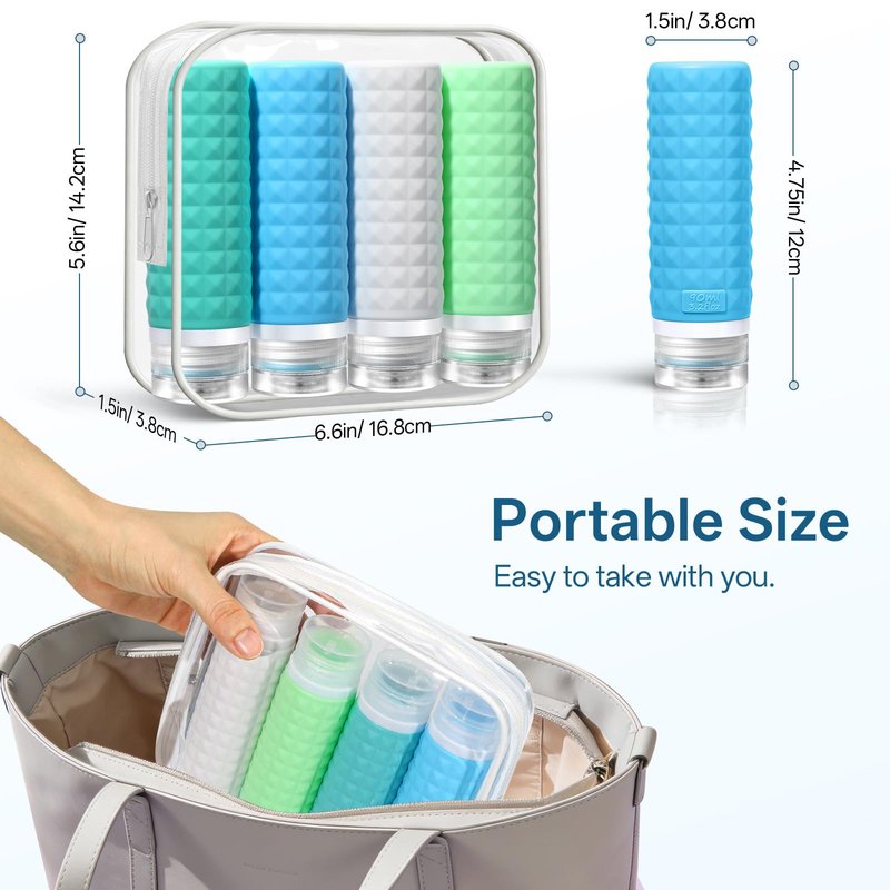 Firstfooby Travel Bottles for Toiletries, TSA Approved Travel Size Containers, Leak Proof Silicone Shampoo Bottles, Small Toiletry Containers with Clear Bag for Shampoo Conditioner Lotion