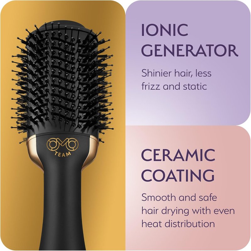 Professional Blowout Hair Dryer Brush - 75MM Oval Hot Air Volumizer for Women | Black Gold Finish