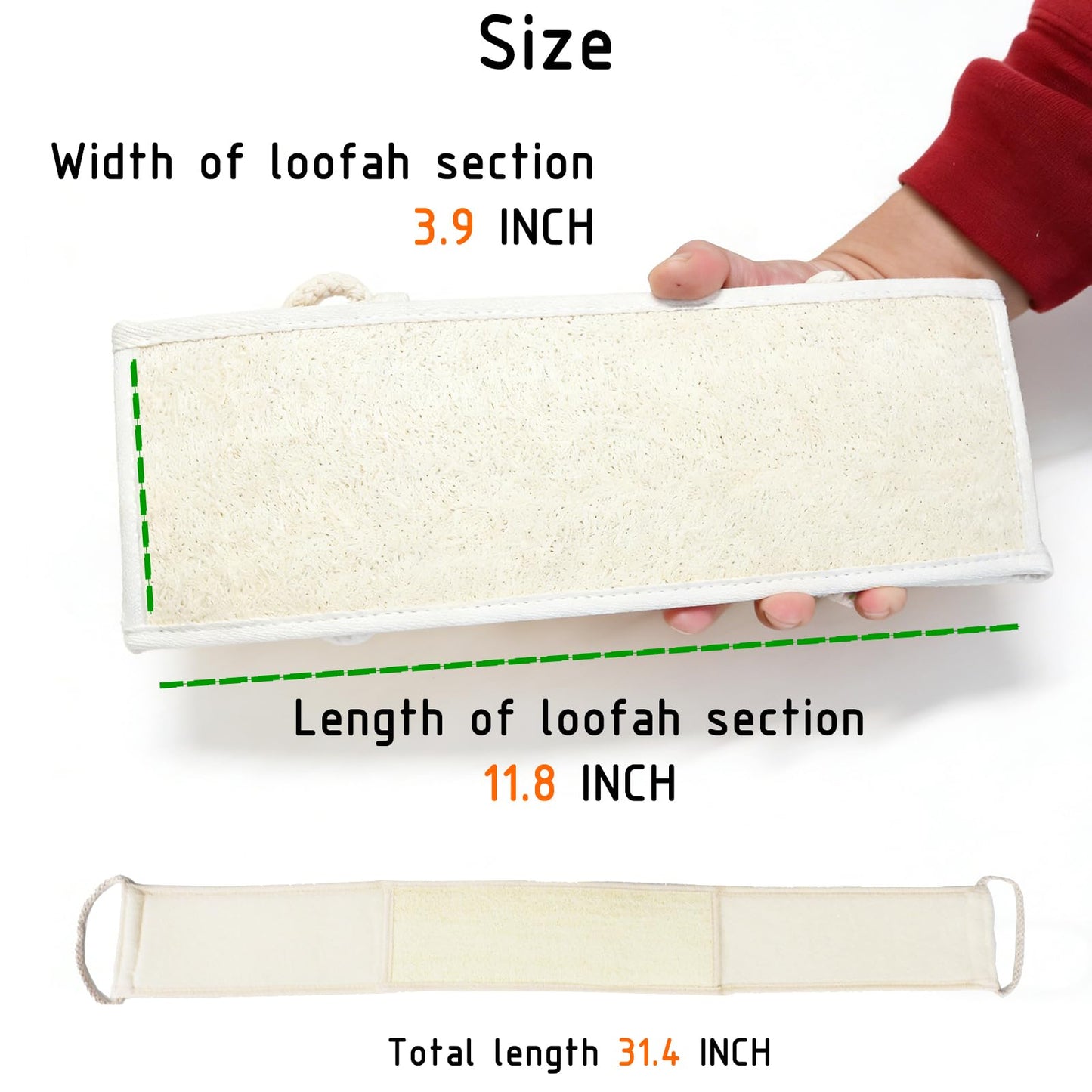JouiiSiYa Widened Loofah Back Scrubber for Shower, Natural Loofah Sponge Back Scrubber for Women and Men, 1-pcs