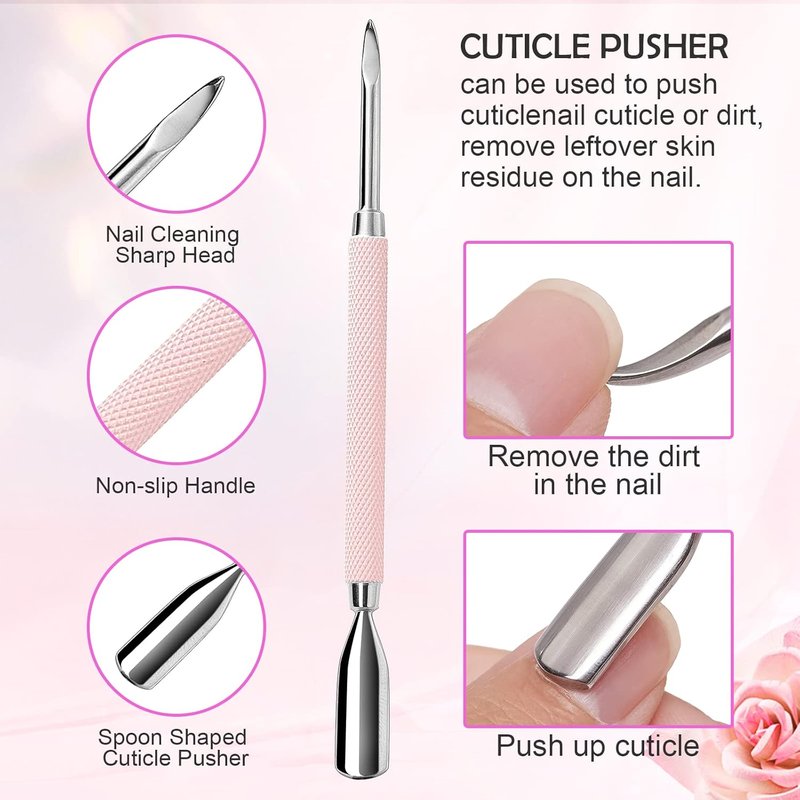 Makartt Cuticle Trimmer Set - Professional 3 PCS Pink Nail Tools with Stainless Steel Dual End Pusher | Manicure & Pedicure Essentials