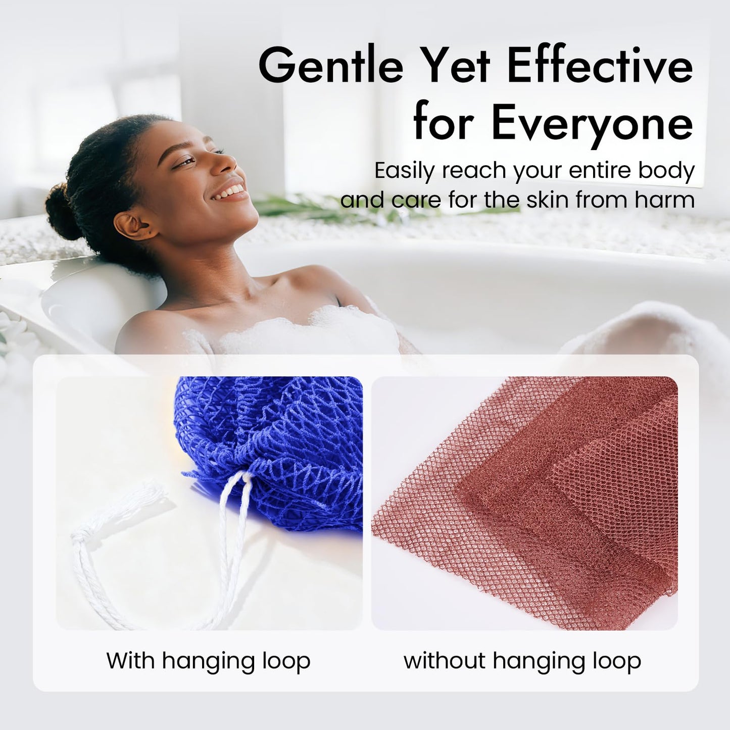 African Net Sponge 5-piece exfoliating Scrub is Suitable for All Skin Types,Bath Sponge for the face and Body, Durable and Gently Exfoliation
