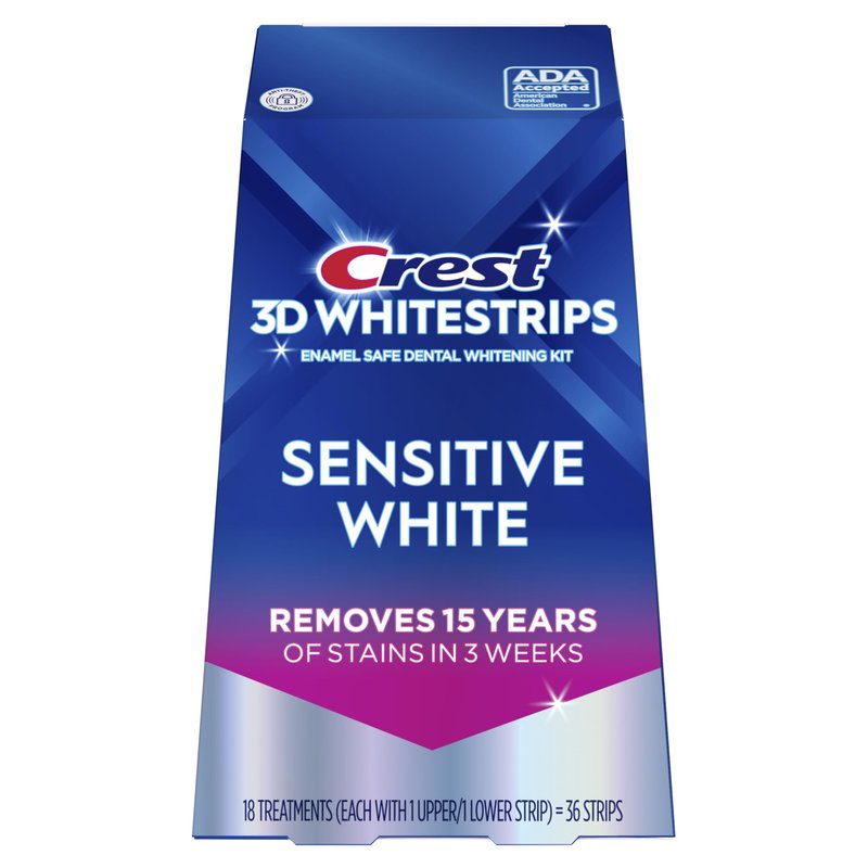 Crest 3D Whitestrips Sensitive White – Teeth Whitening Kit, 18 Treatments, Each with 1 Upper/1Lower, 36 Strips – Crest 3DWhite Teeth Whitening Strips