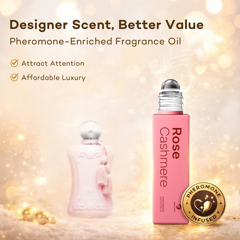 purefittech Pheromones Perfumes for Women Rose Cashmere Lychee Scent Roll-on Perfume with Kawaii Bear Keychain,Travel-Size Eau de Parfum, All-Day Fresh, Ideal Gift, Made in USA, 0.34 fl oz (10ml)