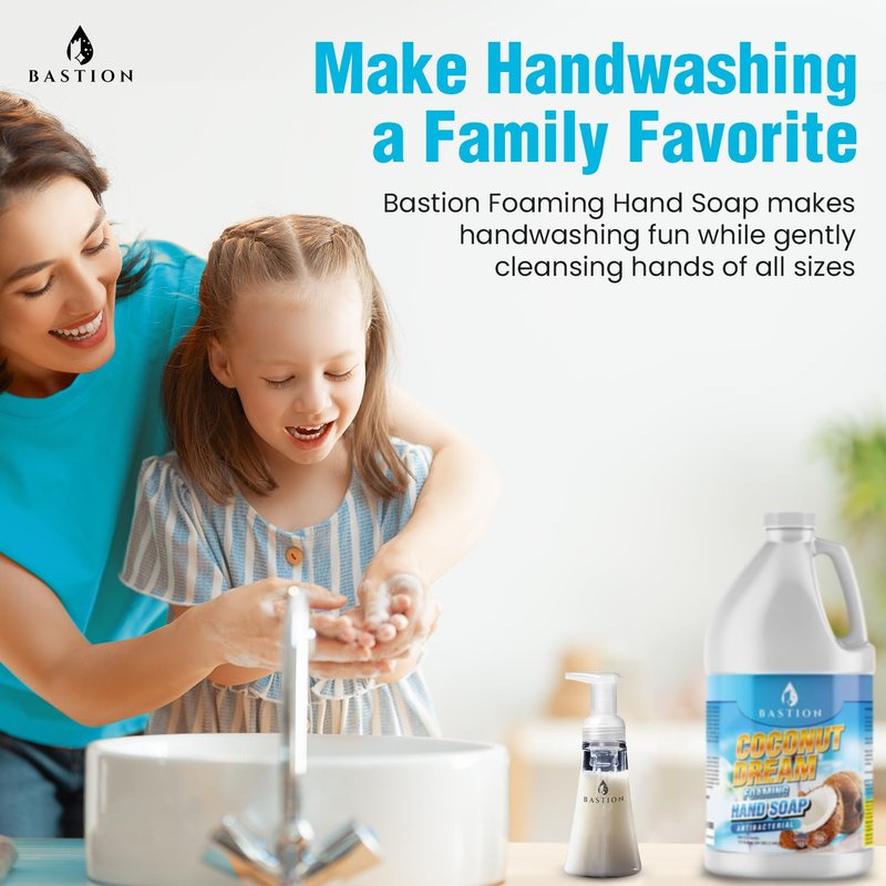 Bastion Antibacterial Foaming Hand Soap - Coconut Dream Hand Wash - Bulk 1/2 Gallon (64 oz) Refill Jug. Coconut Dream Scented. Non-toxic. Made in the USA.(Foaming Dispenser Required)