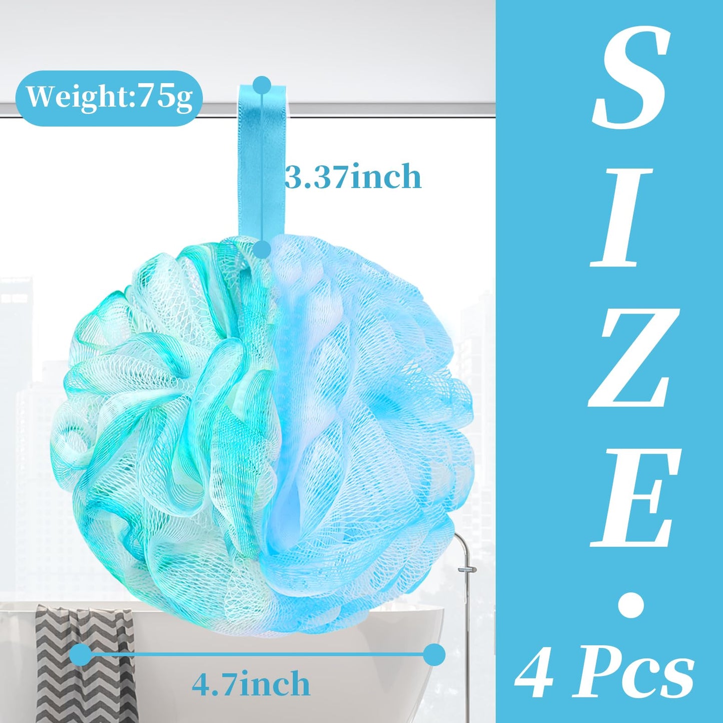 BCKENEY Bath Loofah Sponge Body Scrubber Extra Large 75g Soft Mesh Shower Poufs for Women & Men - Exfoliator Bathing Accessories